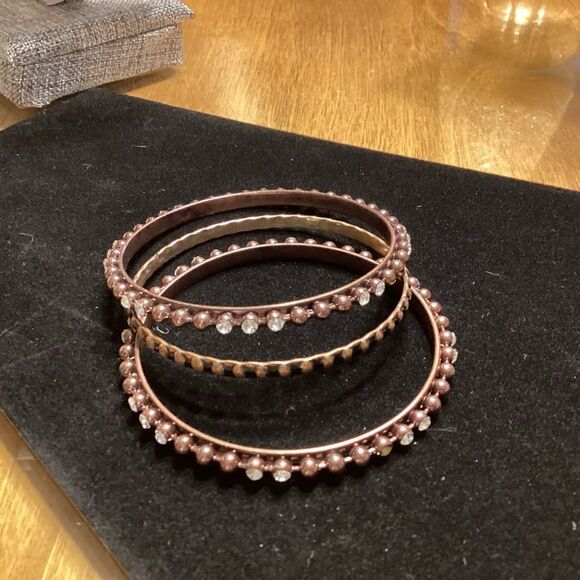 Chocolate and CZ Metal Bangle Bracelets in a Set of 3 - Picture 1 of 6
